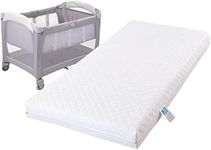 Brillars Baby Travel Cots Mattress Toddler Crib Foam Comfort Bedding Mattresses Quilted Breathable With Removable Cover Waterproof Protector (95cm x 65cm x 5cm)