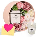 ANBET Birthday Gifts for Women Soaps Flower Round Box with Scented Candle Personalised Gifts for Her Valentines Teachers Anniversary Christmas