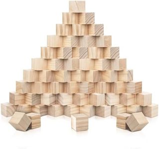 Kurtzy Bloques de Madera Cuadrados Pequeños (Pack de 60) - 3 x 3 x 3cm Cubo Madera Pino Natural sin Acabado - Bloque Madera Educativo Manualidades para Bricolaje, Rompecabezas, Números