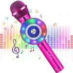 FishOaky Wireless Bluetooth Karaoke Microphone, Portable Kids Microphone Karaoke Player Speaker with LED & Music Singing Voice Recording for Home KTV Kids Outdoor Birthday Party (Rose Red 01)