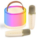 MOUSIKI™ Karaoke Machine for Kids Adults, Portable Bluetooth Mini Karaoke Microphone Singing Speaker with 2 Wireless Mic and Light,Gifts (Beige New)