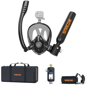 SMACO Mini Scuba Tank with Snorkel Mask 0.5L Portable Small Diving Tank with Full Face Diving Mask Reusable DOT Certified Pony Bottle Diving Cylinder Kit with Fill Adapter for Snorkeling Diving