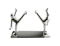 Fashion Creative Stainless Steel Decorative Small Humanoid Bookend Pair Kung Fu Kungfu Man Book Organizer Metal Bookends book end book file Home Office Library Decoration Birthday Gift(B)