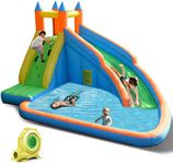 Costzon Inflatable Water Slide, Giant Bouncy Waterslide Park for Kids Backyard Outdoor Fun w/ 950w Blower, Climbing, Splash Pool, 2-pcs, Blow up Water Slides Inflatables for Kids Party Gift
