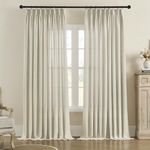 MASWOND Faux Linen Pinch Pleated Curtain 72W x 96L Inches, Extra Wide Light Filtering Semi Sheer Curtains for Living Room Patio Door, Pinch Pleat Window Drapes with Hooks (1 Panel, Linen)