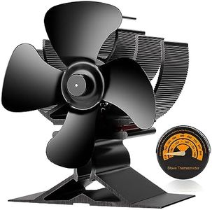 Wood Stove Fan-Small Size,2023 Upgrade 4 Blades Silent Operation with Stove Thermometer for Wood/Log Burner/Fireplace,Eco Friendly and Efficient Heat Distribution