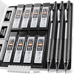 Nicpro 0.7 mm Mechanical Pencils Set with Case, 3 Metal Automatic Retractable pencil With 6 Tubes HB Lead Refills, 3 Erasers Propelling Pencils For School Engineer Writing, Drawing, Sketching, Black