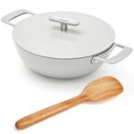 Ember Cookware Arcilla Ceramic Non Stick Kadai 24cm | Metallic lid | Stainless Steel Handles | 1x Spatula | Induction Safe | Non Toxic Deep Frying Pan | PFAS & PTFE Free | Capri Series | Grey