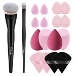 16 Pieces Makeup Sponge Set and Brush | Vegan Beauty Blender, Foundation & Concealer Brush, Powder Puff | Complete Face Makeup Kit for Flawless Liquid, Cream & Powder Application