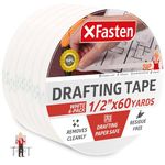 XFasten Artisan Grade Drafting Tape, 1/2 Inches x 60 Yards, Pack of 6 for Drafting and Arts & Crafts