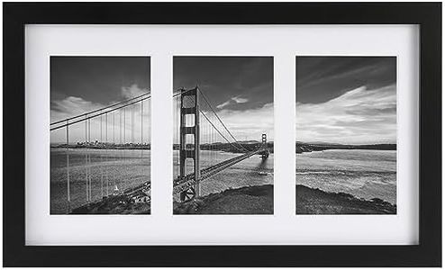 ONE WALL Tempered Glass 8x14 Collage Picture Frame with Three 4x6 Displays in Black, 3 Picture Frame Made of Solid Wood, Wall Mounting Material Included