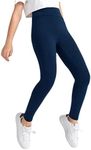 Milumia Big kid Girl's Wideband Waist Leggings High Waisted Tights Workout Yoga Skinny Pants Navy Plain 8-9 Years