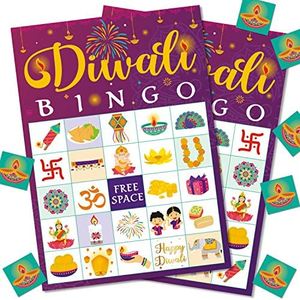 Bessmoso Diwali Bingo Game Festival of Lights Bingo Supplies Dewalee Themed Activity Game Friends Relative Indian New Year Party Supplies for 24 Players