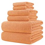 POLYTE Oversize, 60 x 30 in., Quick Dry Lint Free Microfiber Bath Towel Set, 6 Piece (Orange, Waffle Weave)