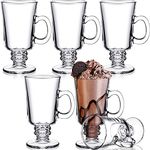 KELVEE Irish Glass Coffee Mugs, Latte Cups, Set of 6 Cappuccino and Hot Chocolate Mugs with Handle, Clear Glass Mugs for Hot Beverages (300ml)