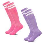 Tphon Kids Girls Soccer Socks Toddler Youth Football Socks Knee High Softball Socks for 7-13 Years Tube Socks 2 Pairs