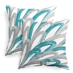 CaliTime Throw Pillow Cases Pack of 2 Cozy Fleece Two-Tone Abstract Feather Decorative Cushion Covers for Couch Bed Sofa Farmhouse Decoration 40cm X 40cm Teal Gray