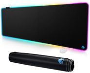 Cacoy 63" x 20" Large RGB Gaming Mouse Pad, Full Desk Extended Keyboard Mousepad with Stitched Edges, 9 Light Modes Desk Mat with Smooth Surface and Non-Slip Rubber Base, LED Computer Mouse Mat, Black