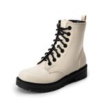 DREAM PAIRS Women's Combat Boots Side Zipper Round toe Lace-up Ankle Booties,Size 8,White,SDAB2438W