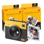 KODAK Mini Shot 3 Retro 4PASS 2-in-1 Instant Camera and Photo Printer (3x3 inches) + 68 Sheets Bundle (8 Initial Sheets + 60 Sheets Pack), Yellow