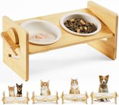 Smartoo Cat Food Bowl Ceramic Elevated Cat Bowls 15° Raised Cat Bowl for Indoor Cats & Small Dogs Natural Bamboo Whisker Fatigue Cat Bowl, Anti Vomitting Cat Food and Water Bowl Set, Dishwasher Safe