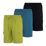 Real Essentials 3 Pack: Men's Swim Trunks with Cargo Pockets & Mesh Lining (Available in Big & Tall), Set 5, Large