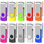 EASTBULL Memory Stick 32GB USB 10Pack, USB 2.0 Thumb Flash Drives Swivel Design Pen Memory Stick Fold Storage (10 Mixed Color With Lanyard)