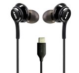 ElloGear 2022 Earbuds Stereo Headphones for Samsung Galaxy Note 10, Note 10+, Galaxy S10, S9 Plus, S10e - Designed by AKG - Braided Cable with Microphone and Volume Remote Type-C Connector - Black