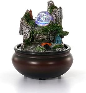 Dyna-Living Tabletop Water Fountain,Environmental Resin Meditation Fountain,Desktop Fountain,Indoor Waterfall Feature with Crystal Ball and Light for Home Office Decor Relaxation 6.3''X6.3''X7.9''