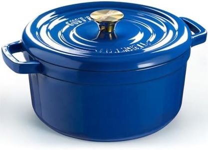 Overmont Enameled Cast Iron Dutch Oven - 5QT Pot with Lid Cookbook & Cotton Potholders - Heavy-Duty Cookware for Braising, Stews, Roasting, Bread Baking blue