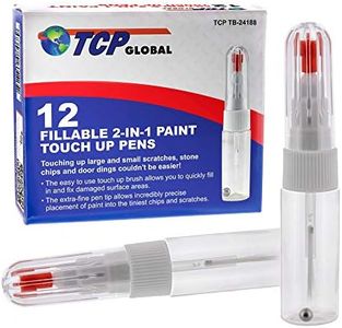 TCP Global Fillable 2-in-1 Paint Touch-Up Applicator Pens (Box of 12) - Precision Fine Tip Writer Pen Brush - 10ml Bottle, Mixing Ball - Fix Auto Paint Chips, Scratches, Stone Chips, Car Detail Repair