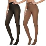 2 Pairs Fleece Lined Tights Women - Fake Translucent Warm Thermal Winter Thick Tights Pantyhose