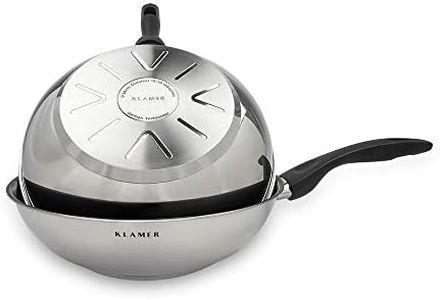 KLAMER Wok de Acero Inoxidable de 28cm, sartén de inducción antiadherente, con borde alto, recubrimiento premium, wok profesional