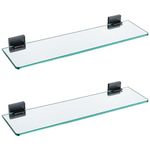 KOKOSIRI Floating Bathroom Glass Shelf Wall Mounted Shelves Kitchen Storage 20'' x 5.6'' Tempered Glass Oil Rubbed Bronze Stainless Steel, 2 Pack B1106ORB-L20-P2