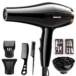 Hair Dryer, Professional Travel Hairdryer with Diffuser Attachments, Powerful Ionic Diffuser Hairdryer for Women and Men, 2 Speed 3 Heat Setting and Cool Button for Salon Home Hair