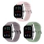 Bexido Bracelet Compatible with Amazfit GTS/GTS 2/GTS 2e/GTS 2 Mini/GTR 42 mm/Amazfit Bip U Pro/Bip S/Bip Lite, Pack of 3, 20 mm Soft Silicone Wristbands Replacement Strap Watch Strap, 1, Silicone,