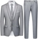 WULFUL Men's 3 Piece Slim Fit Suit Set Two Button Blazer Jacket Vest Pants Tuxedo Set for Party, Wedding and Business, Light Gray, Large