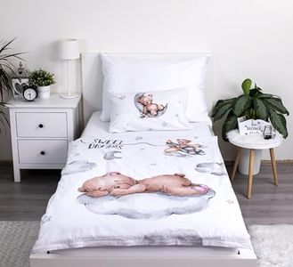 Theonoi Biancheria da letto per bambini, 100 x 135 cm, biancheria da letto per bambini, set copripiumino in cotone Öko-Tex Standard per ragazzi e ragazze, motivo: orsacchiotto