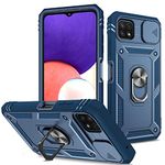 Konyaoo Samsung Galaxy A22 5GCase, Heavy Duty Rugged Fall prevention3 in 1 Camera Protector with 360 Degree Swivel Ring Stand Cover, Compatible with Samsung Galaxy A22 5G Blue