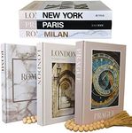 Decorative Books with Blank Pages, Removable Dust Covers, Wooden Bead Garland and Twine - 7 Pieces (Cream) - Neutral and Modern Decorative Book Stack for Home Decor - Fashion Designer Display Books