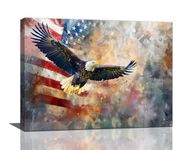 Bald Eagle Canvas Wall Art American Flag Flaying Eagle Pictures Decor Eagle Painting Prints Modern Home Framed Artwork for Bathroom Bedroom Living Room Office 16"x12"