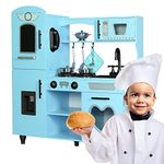 TaoHFE Toy Kitchen, Blue Kids Kitchen Playset for Kids Ages 4-8 Boys Gift Girls Play Kitchen Sets for Kids Kitchen Playset with Lights and Sounds Wooden Toy Kitchen Playset Gift Kids Kitchen Set