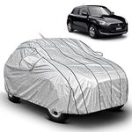 Fabtec Waterproof Car Body Cover for Maruti Swift (2018-23) Metallic Silver Car Cover with 7 Black Piping Strips for Extra Protection and Soft Cotton Lining, Full Bottom Elastic Triple Stitched