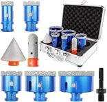 BRSCHNITT Diamond Core Drill Bit Set for Porcelain Porcelain Tile Ceramic Marble Brick Concrete Vacuum Brazed Hole Saw (25/35/45/65/75mm+4/5" Finger Bits+2" Beveling Chamfer Bit)
