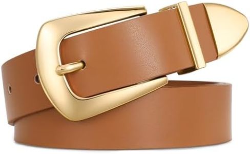 WHIPPY Women Leather Belt for Jeans Pants Dresses Fashion Ladies Western Leather Belt with Solid Gold Buckle L Brown