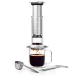 AeroPress Premium Coffee Press, Glass, Stainless Steel & Aluminum Coffee Maker, all-in-One French Press, Pour-Over & Espresso-Style manual brewer, 2 min brew for less bitterness, more flavor, Silver