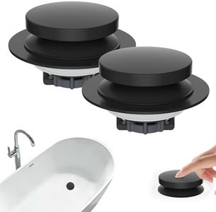 Hibbent 2 Pack 3 in 1 Metal Bathtub Drain Stopper, Universal Pop Up Tub Stopper with Removable Filter Basket, Anti-Clogging Bathtub Hair Catcher for 1.5''~2.4'' Drain, Brass Bullet Core, Matte Black