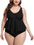 Annbon Womens Plus Size Tankini Swimsuit Ruffle Tummy Control Two Piece Bathing Suit