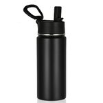 Volhoply Kids Insulated Water Bottle with Straw,16oz Stainless Steel Cold Water Bottles for School,BPA-Free Metal Wide Mouth Cups with Handle Lid,Reusable Double Wall Vacuum Sport Thermos(Black,1)