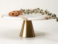 Real Marble Cake Stand by Balin Designs - White Marble 12" Round Cake Stand with Gold Stand - Smoothly Versatile Cake, Cupcake Stand - Ideal for Birthday Parties, Showers, Weddings Parties & Events